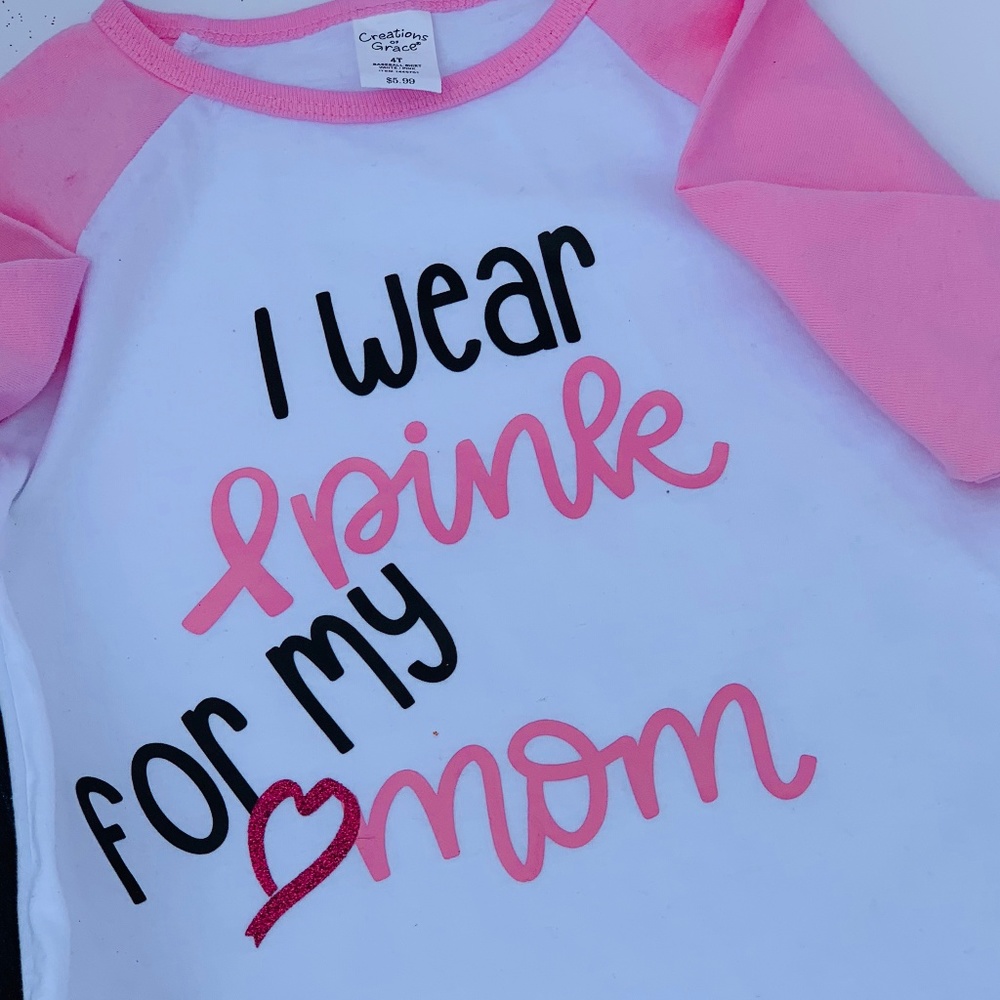 Girls 3/4 In Sleeve Shirt  "I WEAR PINK FOR MY MOM